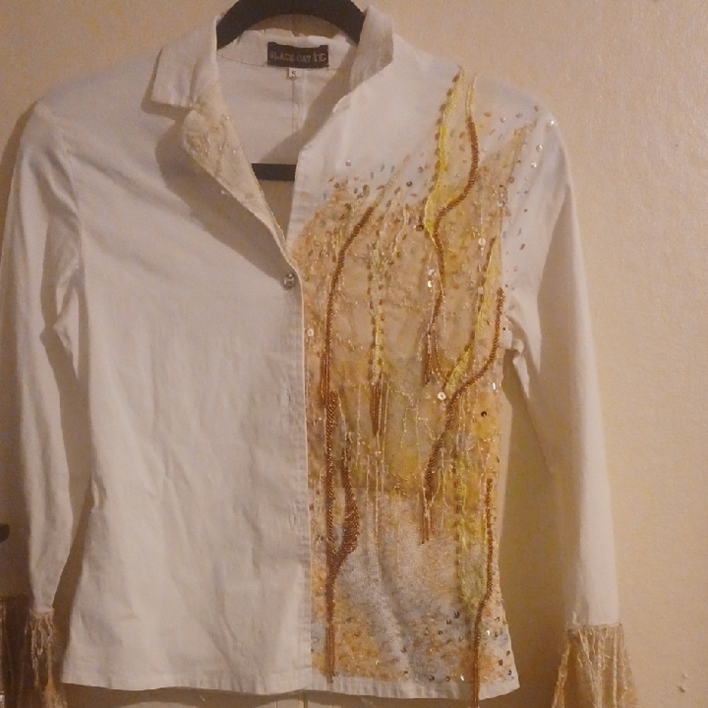 White Shirt with Gold Beading